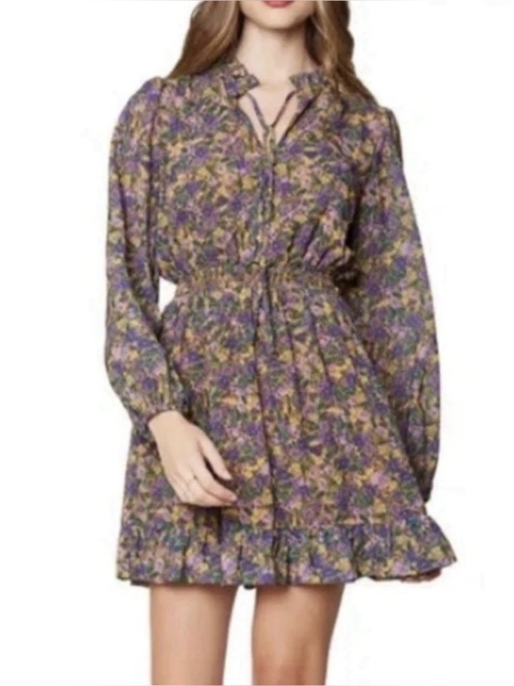 Mauve Medley Purple Floral Mini Dress (Long Sleeve) -‎ SIZE M